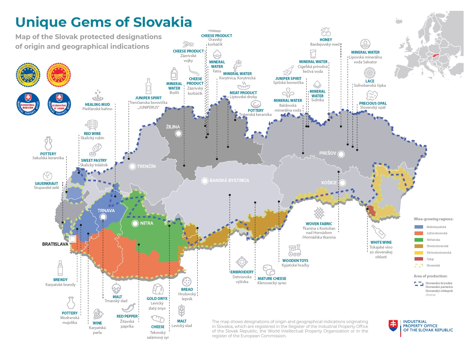 Map of the Slovak protected designations of origin and geographical indications